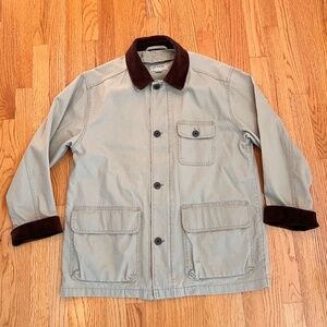 J CREW Barn Coat tan w/ brown corduroy collar/cuffs size M womens work jacket